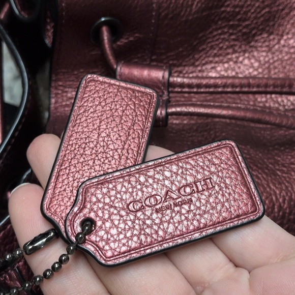 Coach SET Mickie Shoulder Bag Red Metallic Pebble Leather & Signature Wristlet - Picture 4 of 17